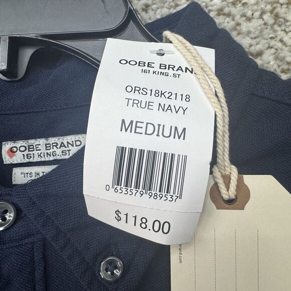 OOBE Brand Polo Shirt Men's Medium True Navy Blue Cotton Knit Long Sleeves New - Picture 6 of 15